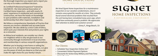 The marketing materials are now<br />complete at Signet Home Inspections