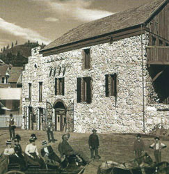 The historic Nevada City Stonehouse building circa 1900